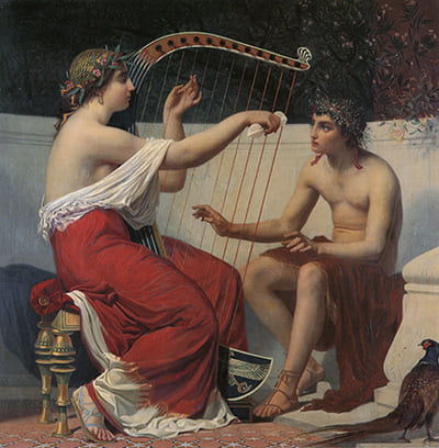 Η Μούσα Καλλιόπη διδάσκει τον Ορφέα, του ζωγράφου Αλεξάνδρου Χίρς - Calliope Teaching Orpheus Painting by Hirsch Alexandre Auguste