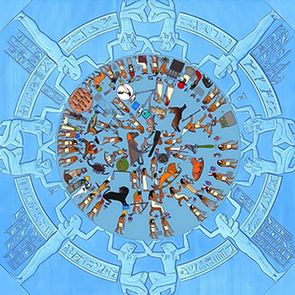Ο Ζωδιακός απο τα Δάνδηρα, αναχρωματισμός σύμφωνα με τα πρωτότυπα χρώματα, Zodiac of Dendera coloured according to original colours