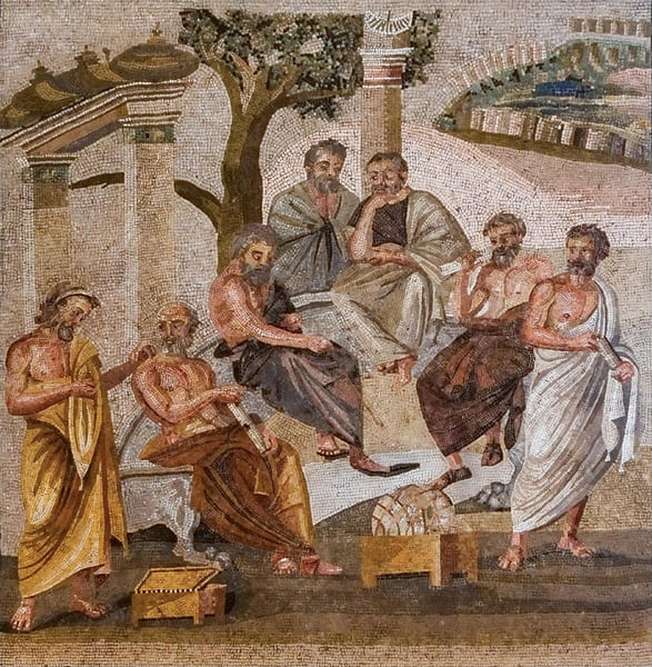 Η Ακαδημία του Πλάτωνος, ψηφιδωτό από την Πομπηία, 1ος αι. π.Χ. - Platon's Academy, mosaic from Pompey, 1st century BC