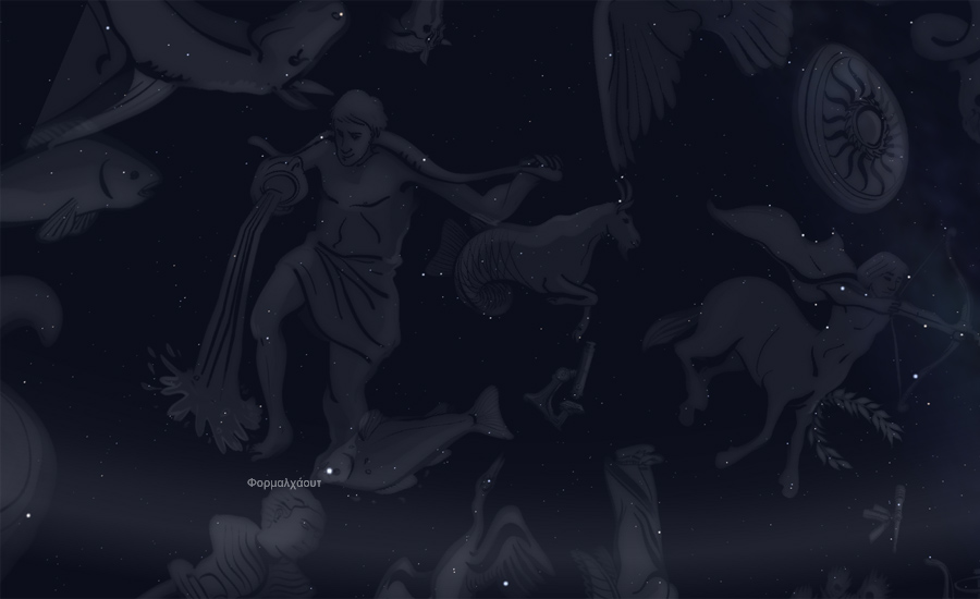 Οι αστερισμοί του Αιγόκερω, του Υδροχόου και του Μεγάλου Ιχθύος (ή Νοτίου Ιχθύος) στον νυχτερινό ουρανό - μορφή