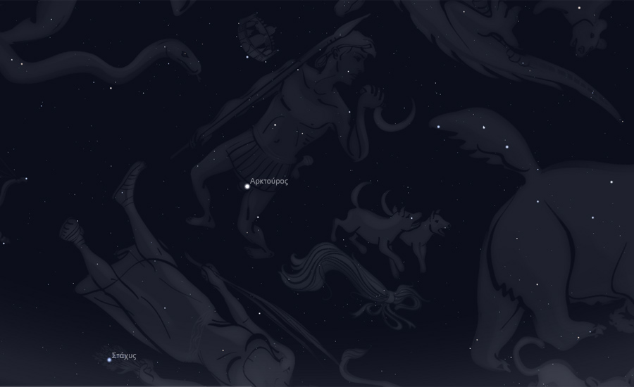ο αστερισμός του Βοώτου, που λέγεται και Αρκτοφύλαξ, στον νυχτερινό ουρανό - μορφή