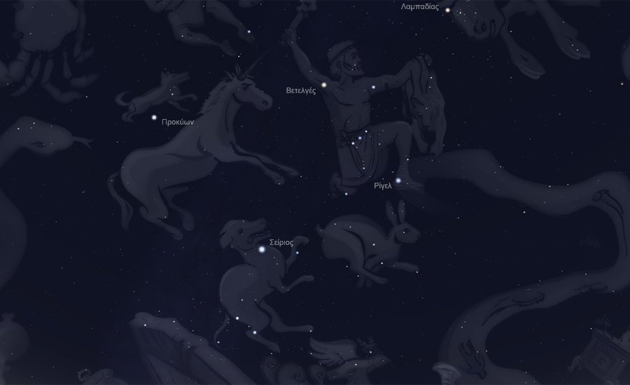Οι αστερισμοί του Μεγάλου Κυνός και του Λαγού στον νυχτερινό ουρανό - μορφή