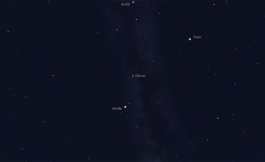 Οι αστερισμοί του Οϊστου (Βέλους), του Αετού, και του Δελφίνου στον νυχτερινό ουρανό