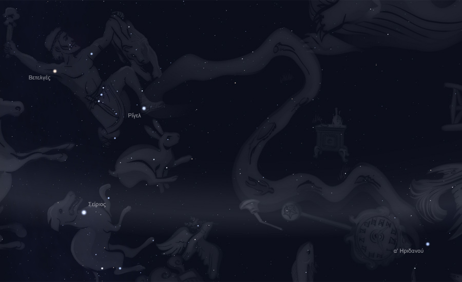 Ο αστερισμός του Ηριδανού στον νυχτερινό ουρανό - μορφή