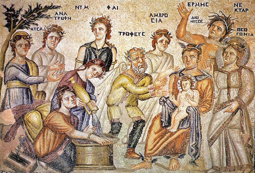 Η γέννηση του Διονύσου, ψηφιδωτό από την Οικία του Αιώνος, τέλη 4ου αί. μ.Χ., Πάφος