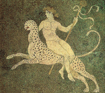 Ο Διόνυσος επί πάνθηρος, ψηφιδωτό από την Οικία του Διονύσου, τέλη 4ου αι. π.Χ., Πέλλα