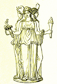 Η θεά Εκάτη, σχέδιο απο αναπαράσταση αγάλματος της ελληνιστικής εποχής