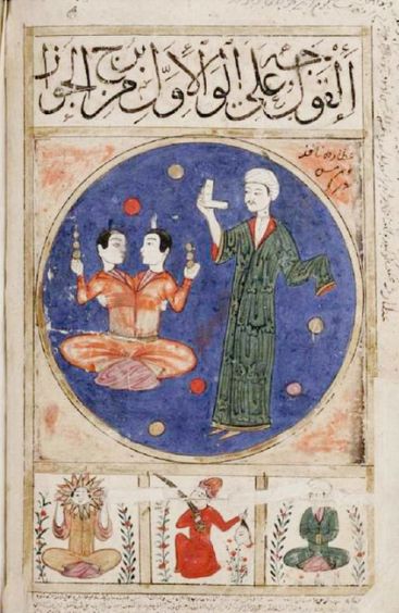 Οι Δίδυμοι και οι τρεις δεκανοί, Βιβλίο των Θαυμάτων, Αλ Ισφαχανί, Gemini Didymoi, Kitab Al Bulhan, Abd al Hasan Al Isfahani, 1390