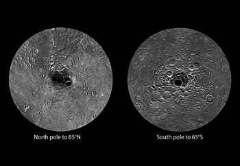 Βόρειος και Νότιος πόλος του πλανήτη Ερμή, σύνθετη στερεογραφική απεικόνιση από την αποστολή Messenger
