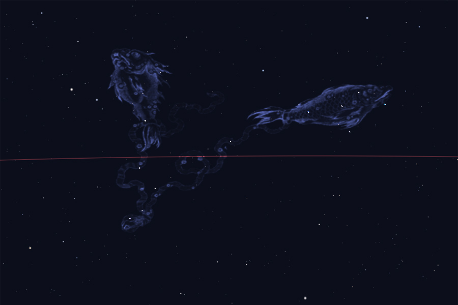 Ο αστερισμός των Ιχθύων στο νυχτερινό ουρανό (μορφή) - The constellation of Pisces in the night sky (form)