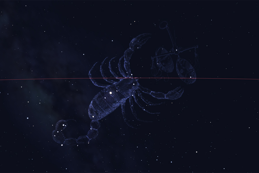 Οι αστερισμοί του Ζυγού και του Σκορπιού στο νυχτερινό ουρανό (μορφή) The constellations of Libra and Scorpio in the night sky (form)