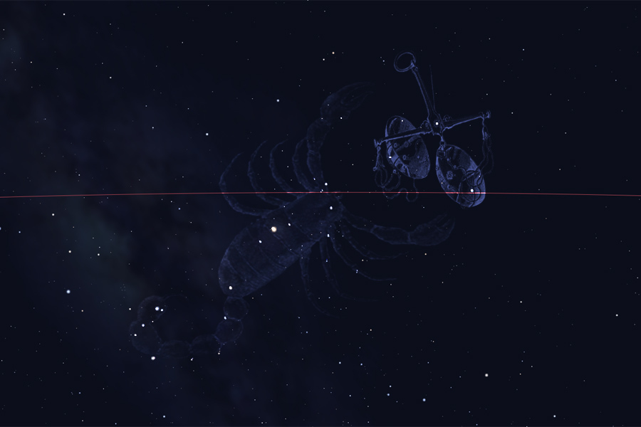 Οι αστερισμοί του Ζυγού και του Σκορπιού στο νυχτερινό ουρανό (μορφή) The constellations of Libra and Scorpio in the night sky (form)