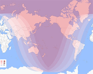 γεωγραφικός χάρτης ορατότητας γιά την σεληνιακή έκλειψη του Νοεμβρίου 2022