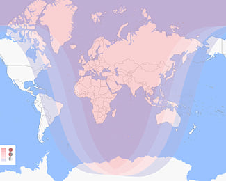 γεωγραφικός χάρτης ορατότητας γιά την σεληνιακή έκλειψη του Οκτωβρίου 2023