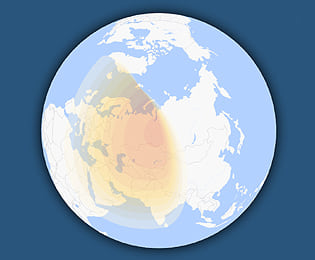 σφαιρικός γεωγραφικός χάρτης ορατότητας γιά την ηλιακή έκλειψη του Οκτωβρίου 2022