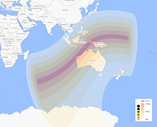 γεωγραφικός χάρτης ορατότητας γιά την ηλιακή έκλειψη του Απριλίου 2023