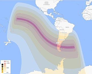 γεωγραφικός χάρτης ορατότητας γιά την ηλιακή έκλειψη του Οκτωβρίου 2024