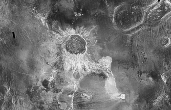 Ο κρατήρας Ισαβέλλα της Πλανήτια Ουαουαλάνγκ, ο δεύτερος μεγαλύτερος κρατήρας του πλανήτη Αφροδίτη - από την ραδιοανίχνευση της αποστολής Μαγγελάνος.