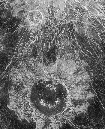 Ο κρατήρας Ουίτλυ με εντυπωσιακή γεωλογία στην Περιοχής Αστερία του πλανήτη Αφροδίτη - από την ραδιοανίχνευση της αποστολής Μαγγελάνος.